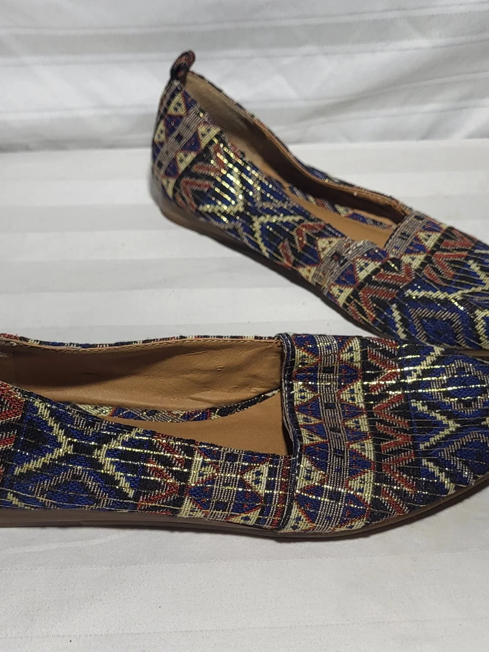 Lucky Brand Multicolor Geometric Pointed Toe Flats - Navy, Brown, Cream